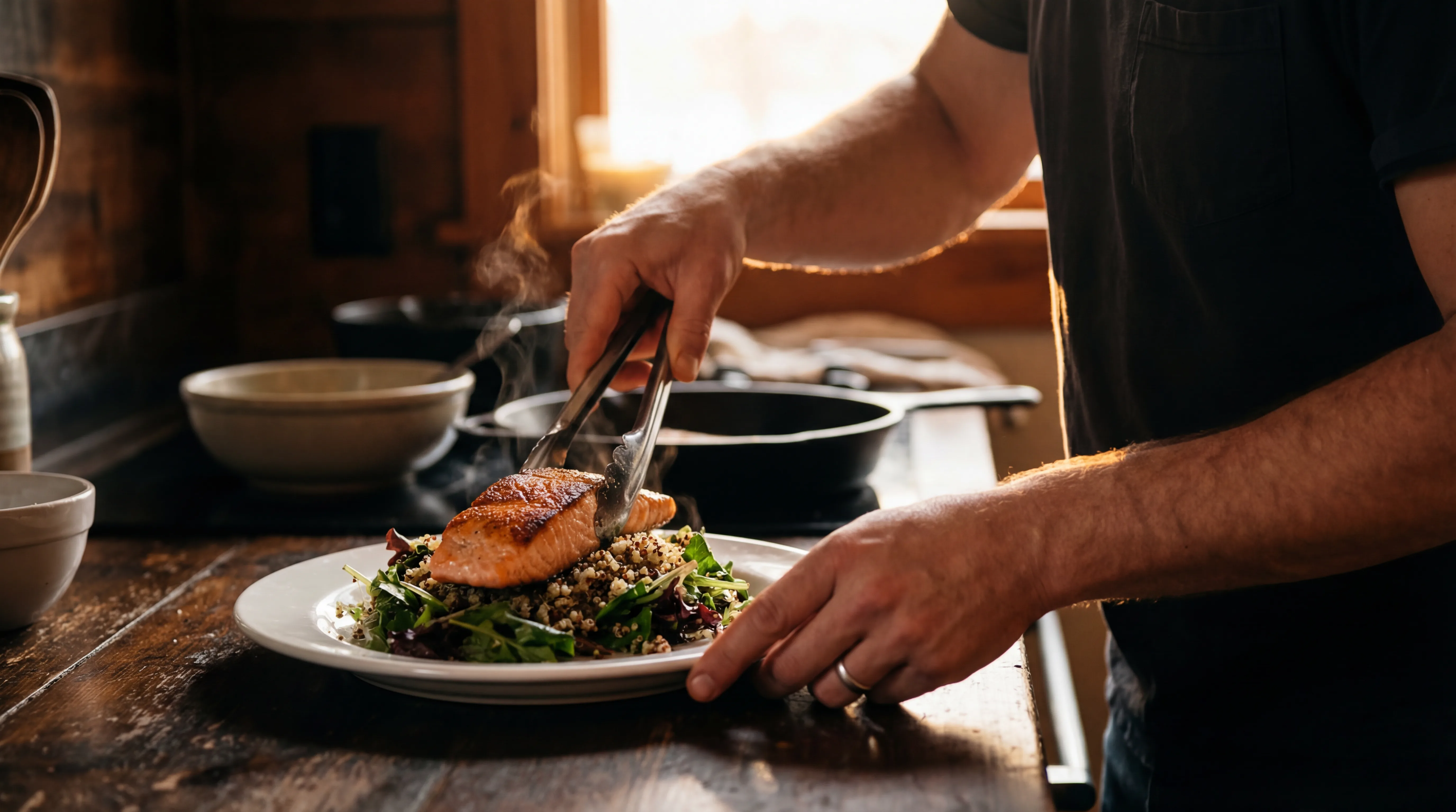 Grilled salmon lunch with vegetables