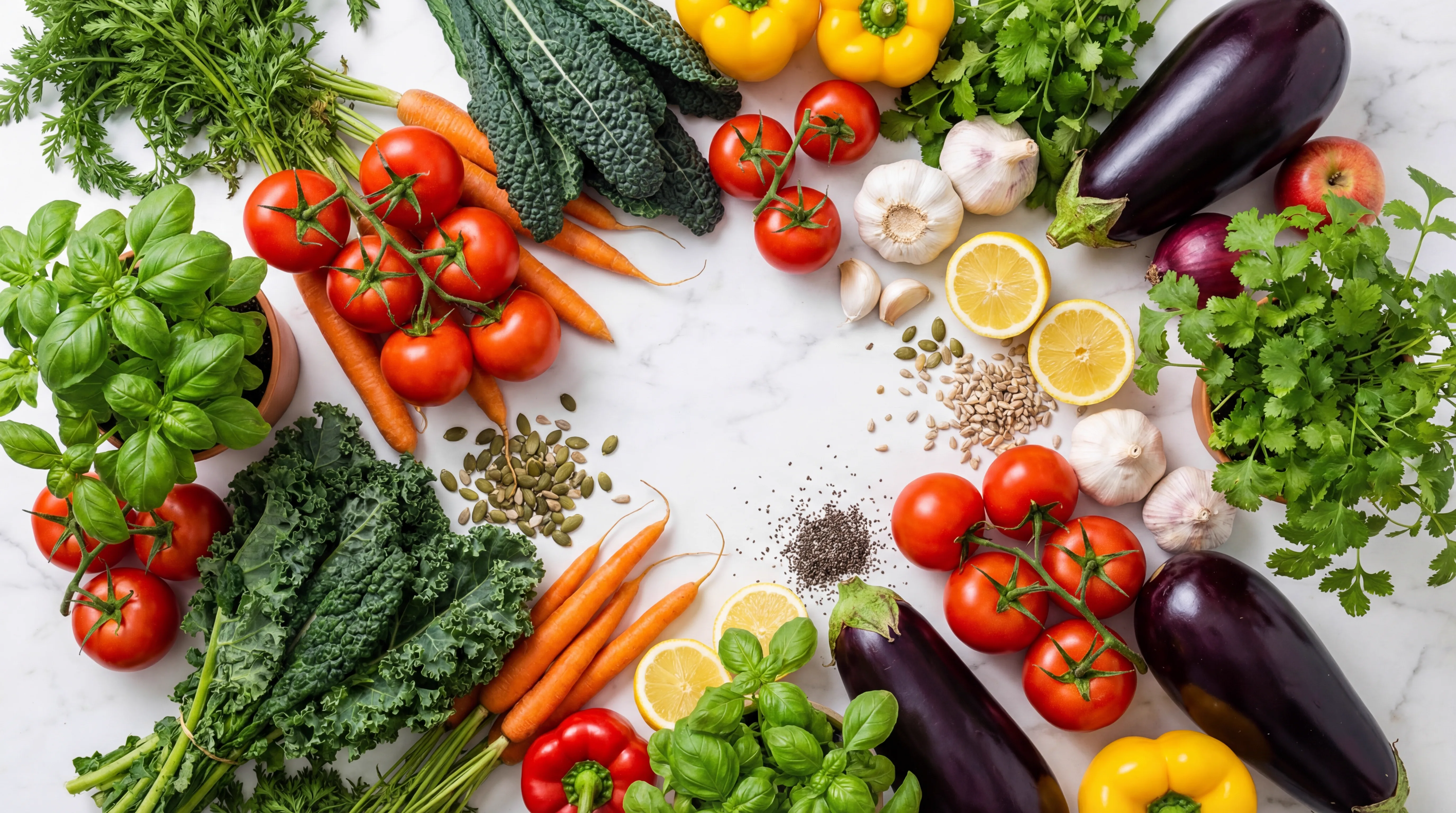 Colorful fresh vegetables on a kitchen counter